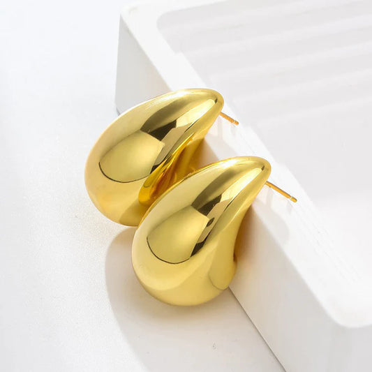 Gold Plated Glossy Chunky Dome Drop Earrings