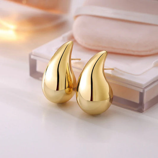 Gold Plated Glossy Chunky Dome Drop Earrings