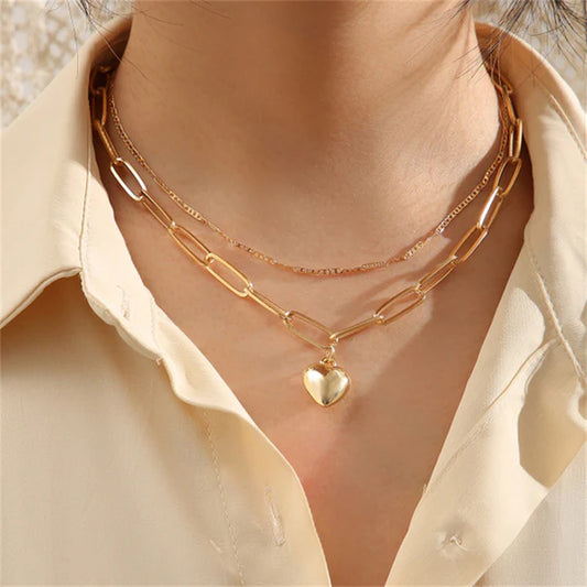 Gold Plated Hearts Inspired Layered Necklace For Women