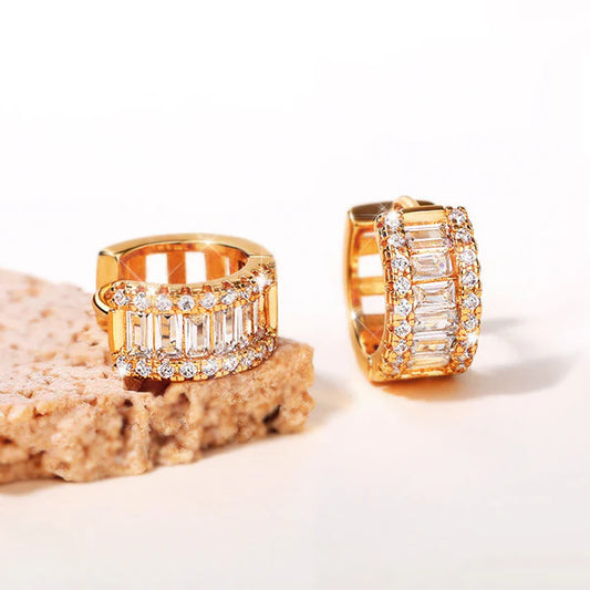 Gold Plated American Diamond Studded Contemporary Hoop Earrings