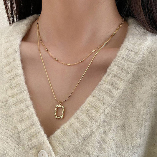 Gold Plated Stainless Steel Anti Tarnish Dual Strand Geometric Necklace For Women