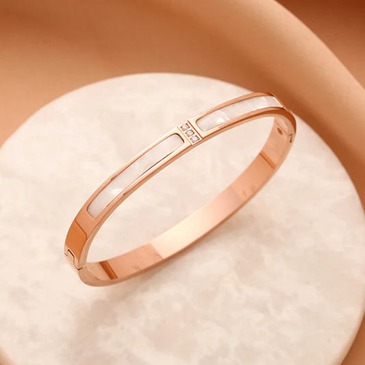 Rose Gold Plated Stainless Steel Mother Of Pearls Contemporary Bracelet For Women