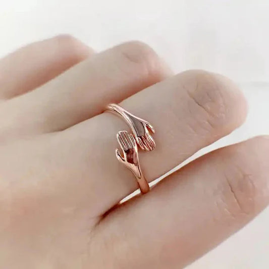 Rose Gold-Plated Hug Shaped Adjustable Hug Day Finger Ring