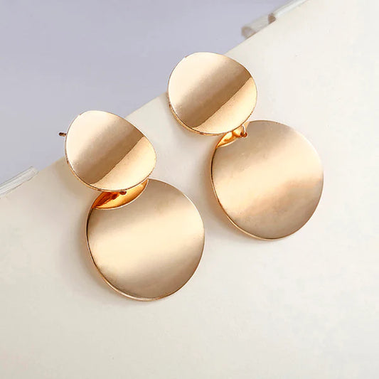 Gold Plated Elegant Circular Unique Metal Brilliant Drop Earrings For Women And Girls