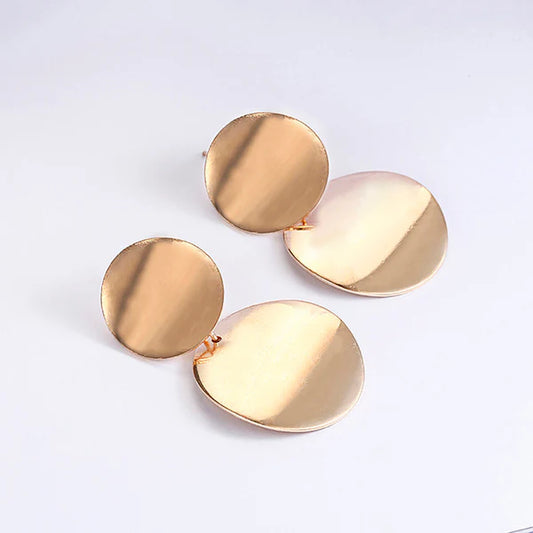 Gold Plated Elegant Circular Unique Metal Brilliant Drop Earrings For Women And Girls