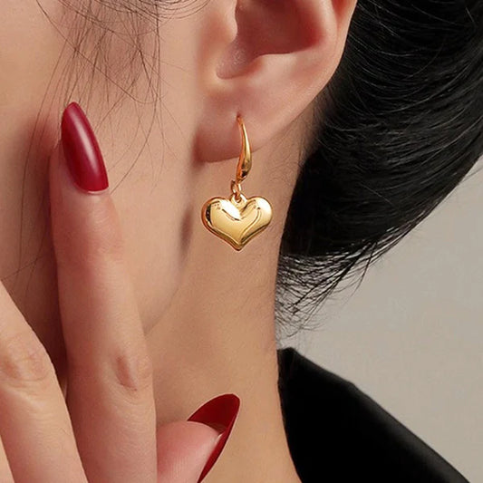 Gold Plated Anti Tarnish Stainless Steel Heart Themed Drop Earrings