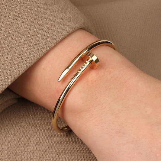 Gold Plated Stainless Steel Stainless Steel Anti Tarnish Nail Bracelet For Women