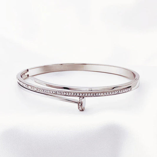 Silver Plated Stainless Steel American Diamond Studded Nail Anti-Tarnish Bracelet For Women