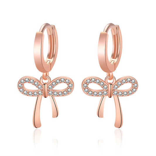 Rose Gold Plated American Diamond Studded Bow-Tie Shape Korean Stud Earrings