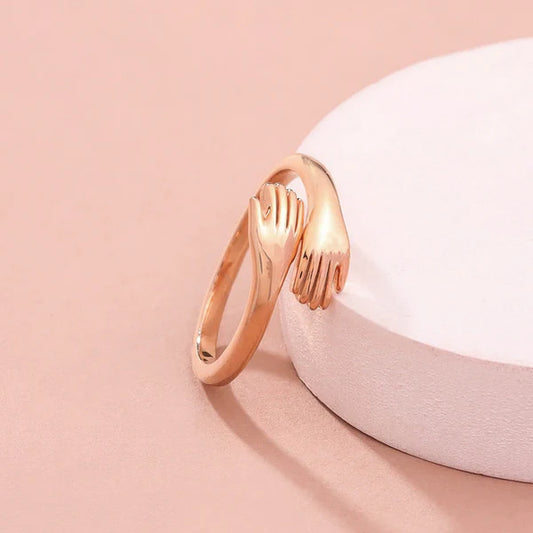 Rose Gold-Plated Hug Shaped Adjustable Hug Day Finger Ring